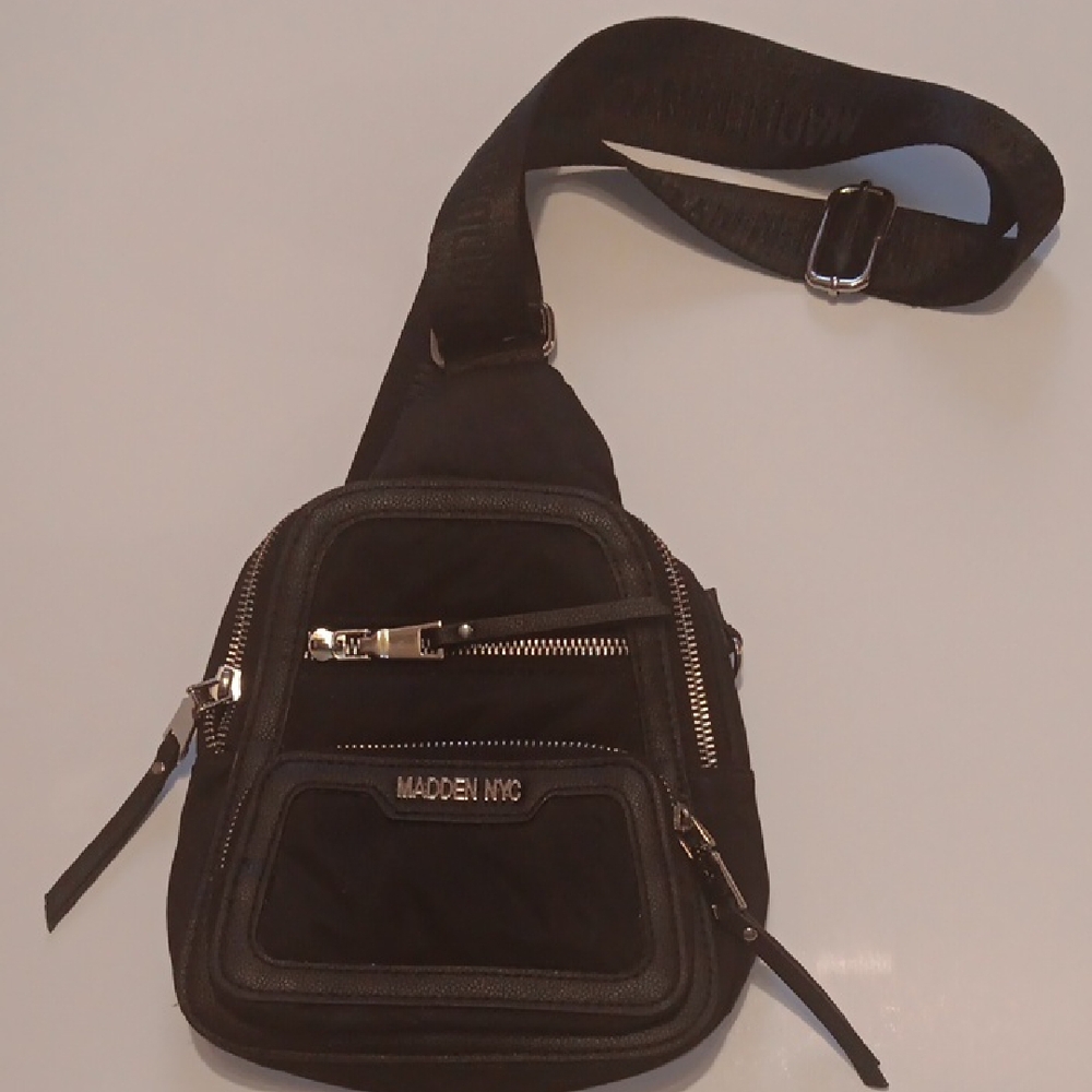 Moschino Black Belt Bag with Silver Accents